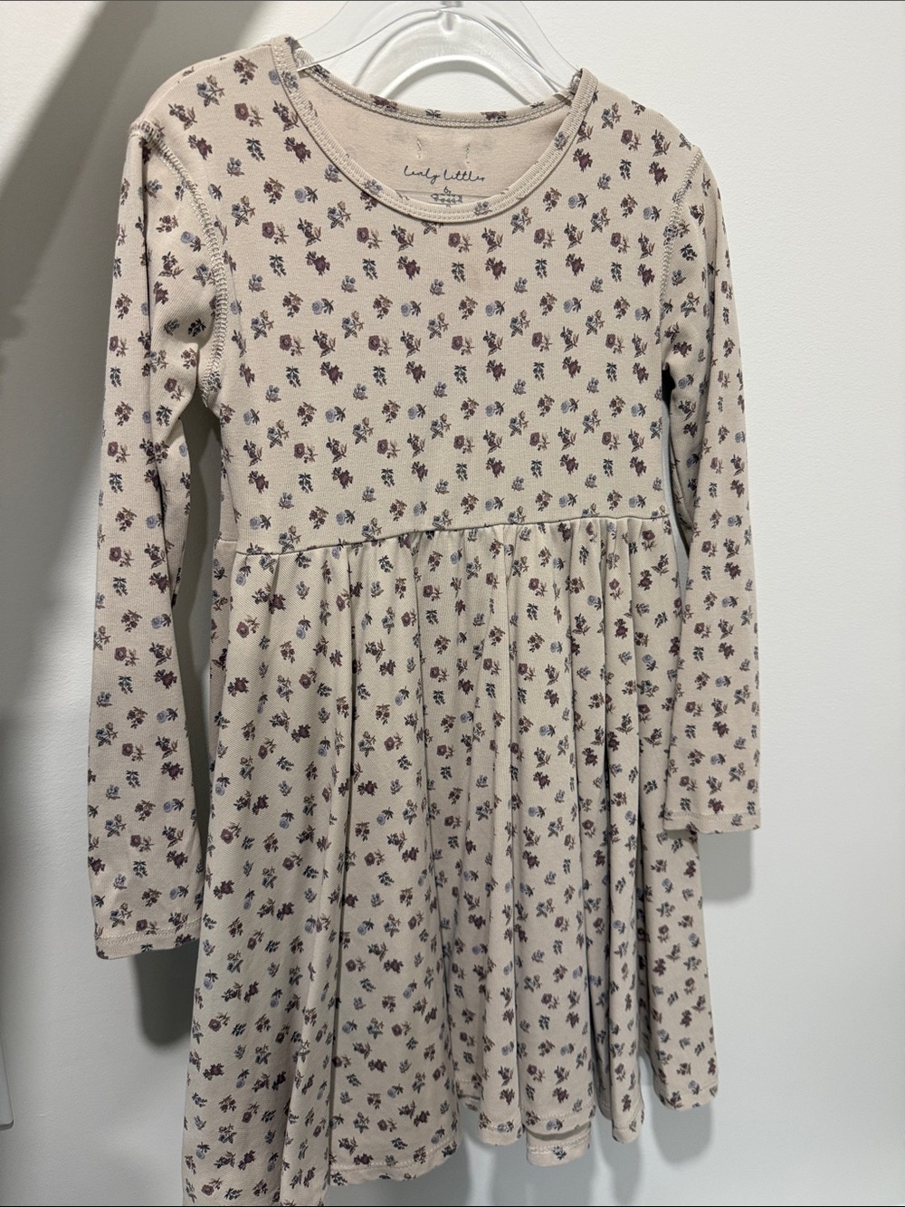 Cream Floral Long-Sleeve Kids Dress